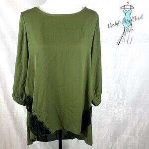 Nymphe long sleeve army green and black lace tunic top size large